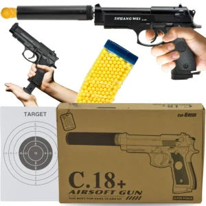 PISTOLET NA KULKI BERETTA REPLIKA METAL ASG TŁUMIK