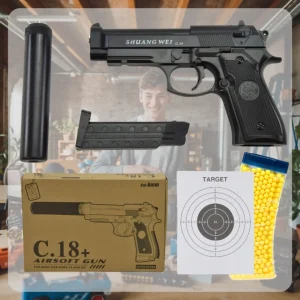 PISTOLET NA KULKI BERETTA REPLIKA METAL ASG TŁUMIK