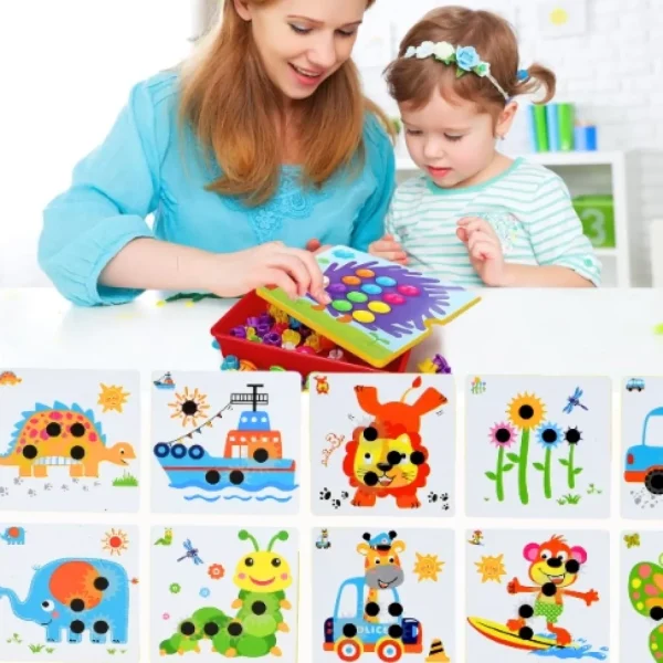 UKŁADANKA GUZIKOWA EDUKACYJNE PLANSZE TABLICE DLA DZIECI KREATYWNA MOZAIKA