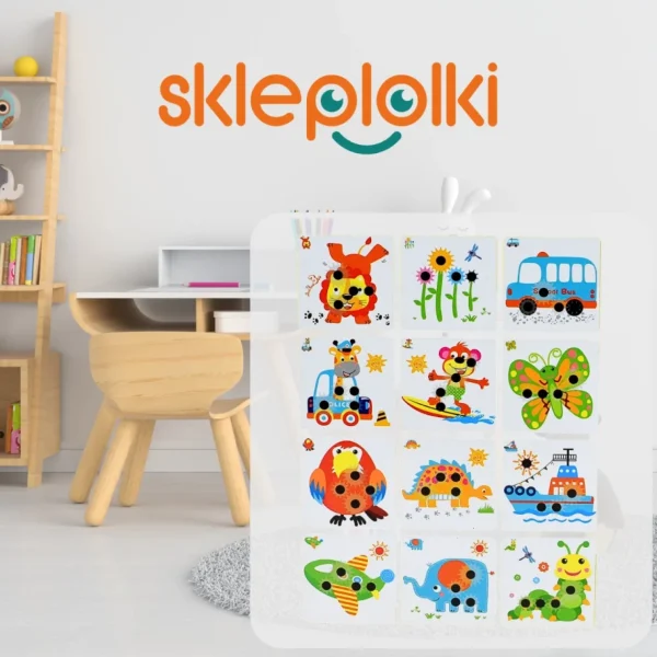 UKŁADANKA GUZIKOWA EDUKACYJNE PLANSZE TABLICE DLA DZIECI KREATYWNA MOZAIKA